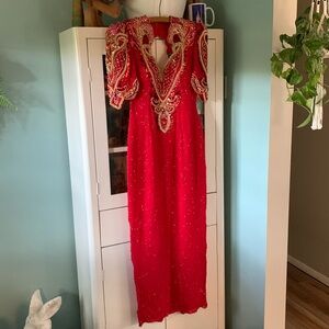 Alyce Designs sz 12 beaded silk gown euc vintage